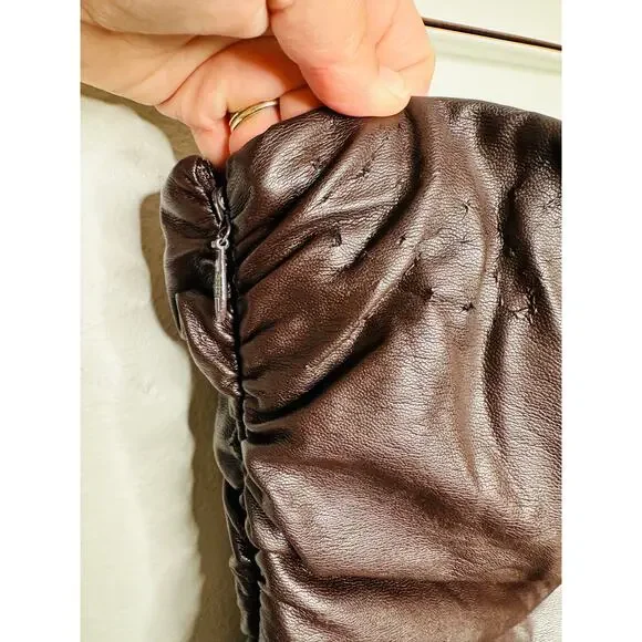 A.L.C. Brown Faux Leather Sleeveless Strapless Ruched Side Cutout Andie Dress 8 - Picture 10 of 16